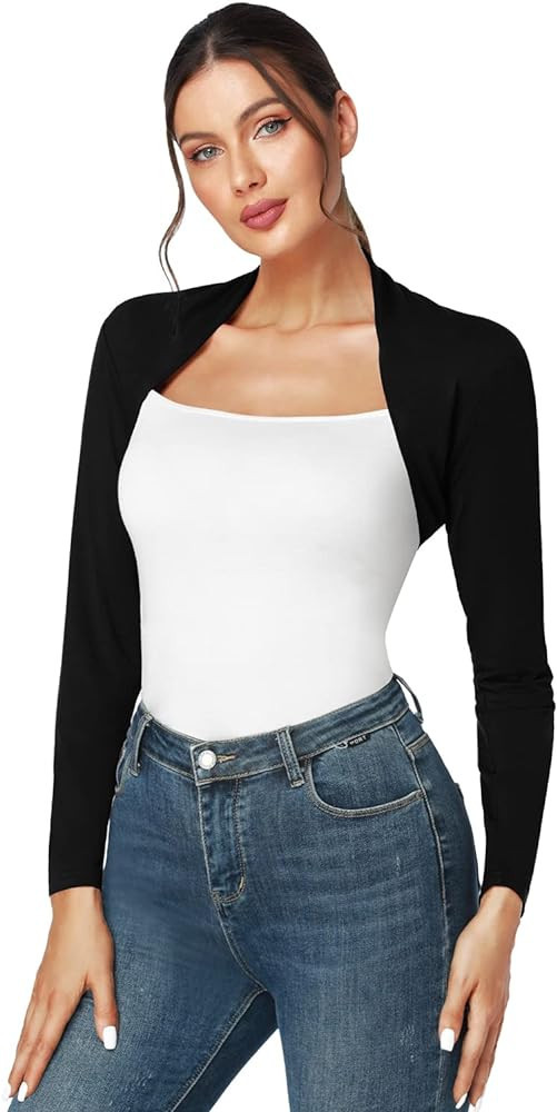 J.Corrine Women's Shrugs Long Sleeve Bolero Shrug Open Front Cropped Cardigan for Dresses Casual | Amazon (US)
