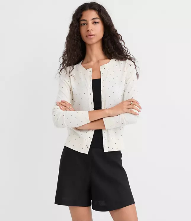 Dotted Modern Crew Neck Cardigan | LOFT