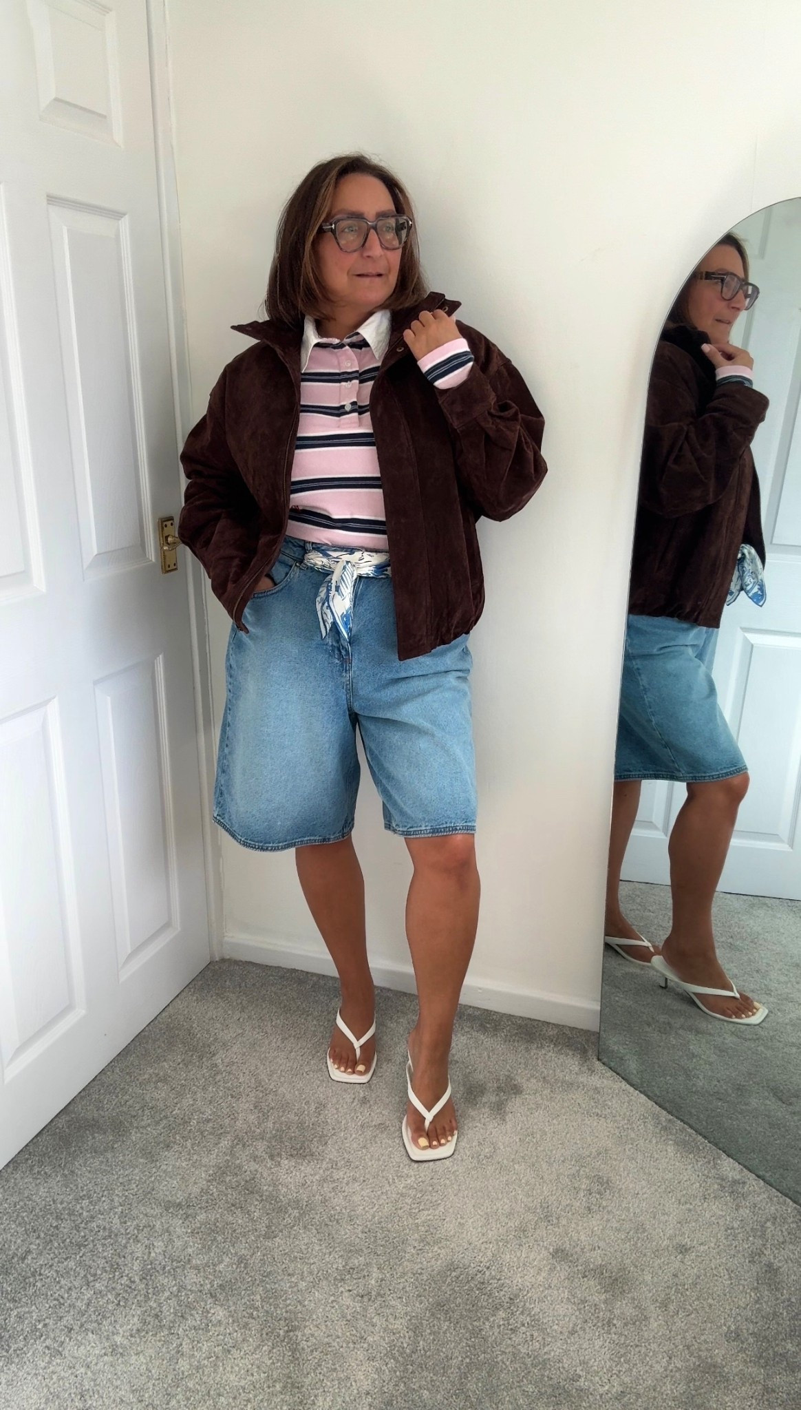 What I wore today!
Zara brown suede balloon hem jacket
Damson Madder pink stripe polo top
Whistles light blue denim jorts 
White asos kitten heel sandals
Silk blue bandana
Trends for fall/autumn
Personal stylist/ celebrity stylist
UK stylist 


#LTKuk #LTKeurope #LTKautumn