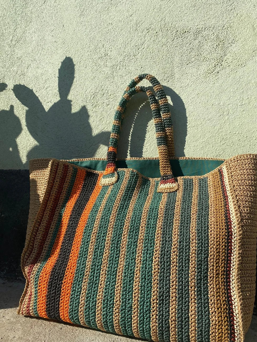 Large Crochet Raffia Fringed Tote Bag: Handmade Market Bag women | Etsy (Global)