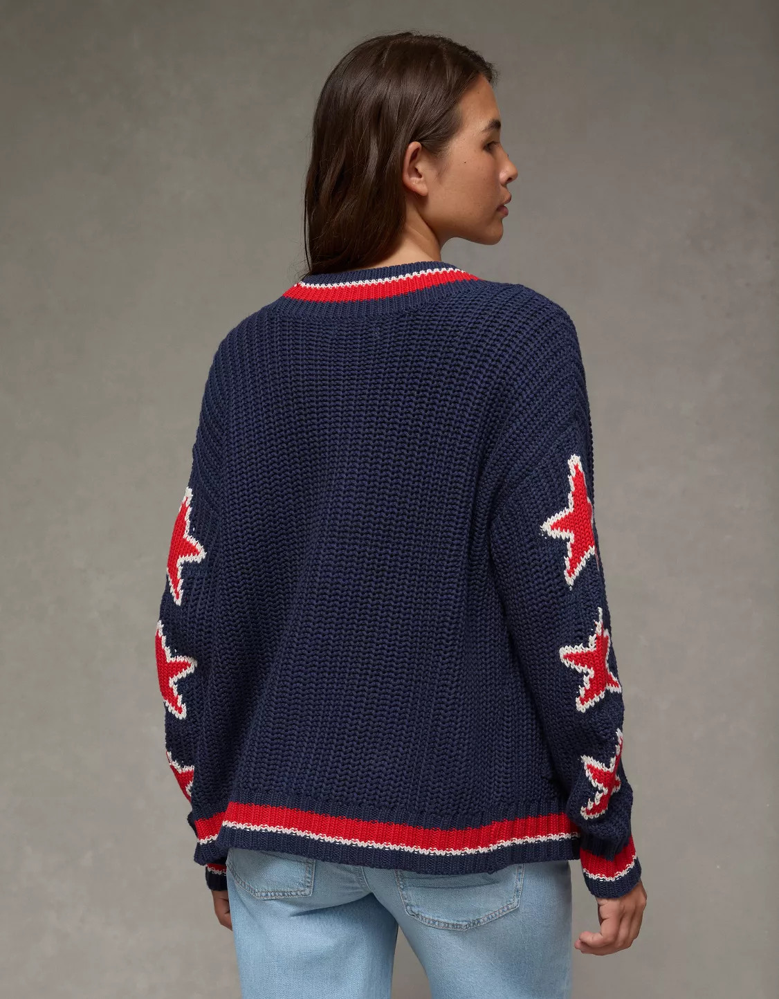 AE Oversized Star Graphic Cardigan Sweater | American Eagle Outfitters (US & CA)