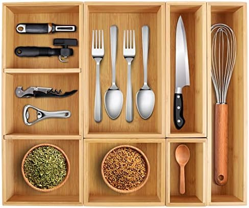 Amazon.com: Kootek Kitchen Drawer Organizer for Utensils, 6 Pcs 8 Grid Silverware Tray Bamboo Dra... | Amazon (US)