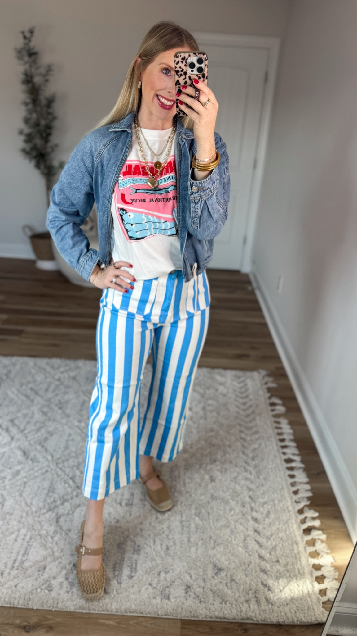Daily try on, Amazon outfit, Amazon fashion, Amazon try on, striped jeans, colorful graphic tee, denim bomber jacket 

#LTKmomlife #LTKootd