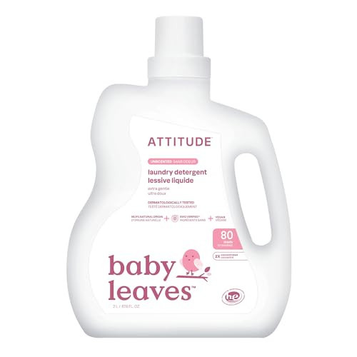 ATTITUDE Baby Laundry Detergent Liquid, EWG Verified, Safe for Baby Clothes, Infant and Newborn, Vegan and Naturally Derived Washing Soap, HE Compatible, Unscented, 80 Loads, 67.6 Fl Oz | Amazon (US)