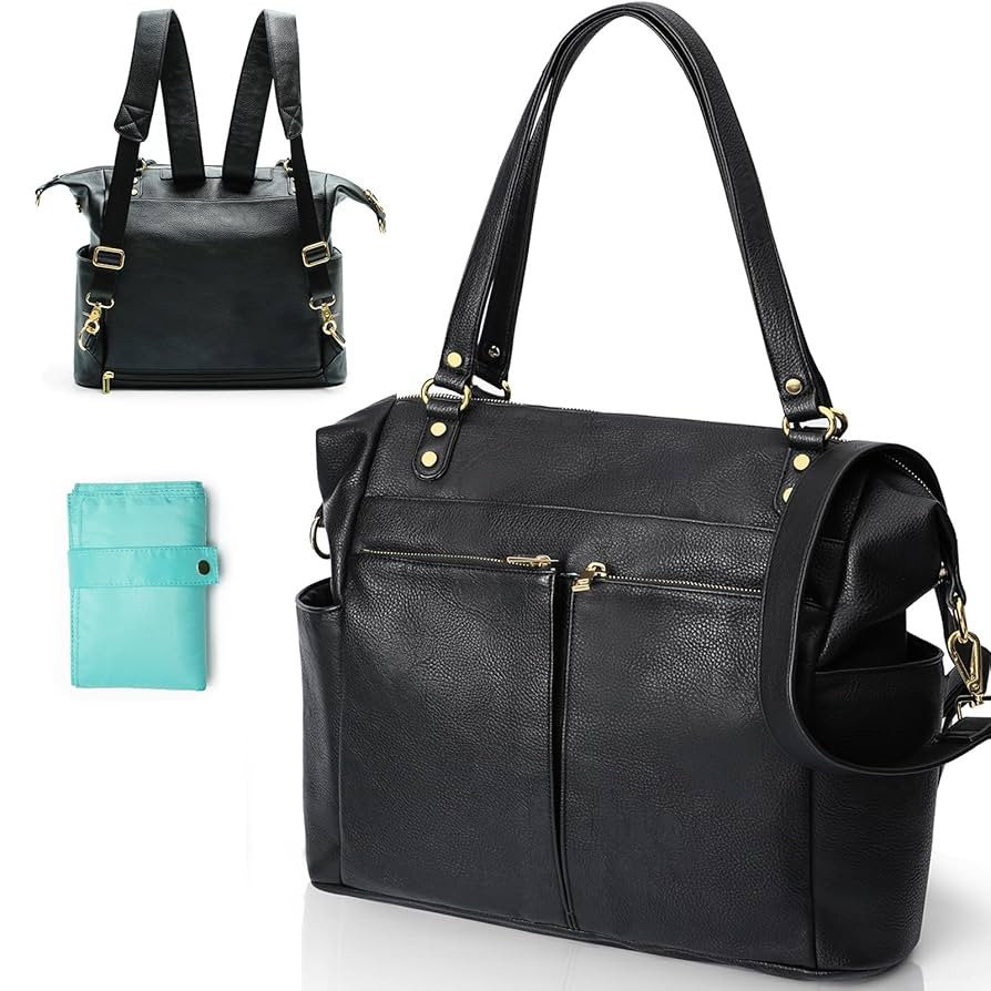 MOMINSIDE Diaper Bag Tote, Leather Diaper Bag Backpack with 14 Pockets, Convertible Baby Bag for ... | Amazon (US)
