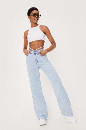 Strappy Waist High Waisted Wide Leg Jeans | Nasty Gal (US)