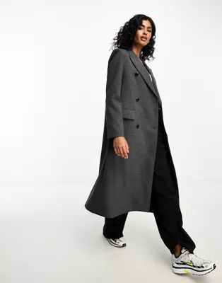 Mango Capsule wool longline coat in grey | ASOS (Global)