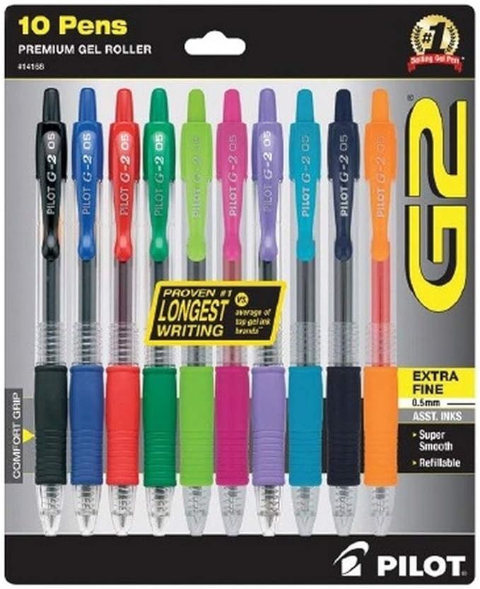 Pilot G2 Premium Retractable Gel-Ink Rolling Ball Pens, Extra Fine Point (0.5mm), Assorted, 10/Pk... | Amazon (US)