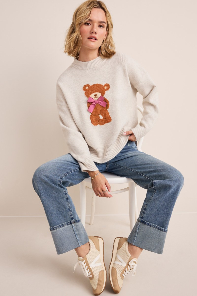 Teddy Bear Bow Pullover Sweater | Francesca's