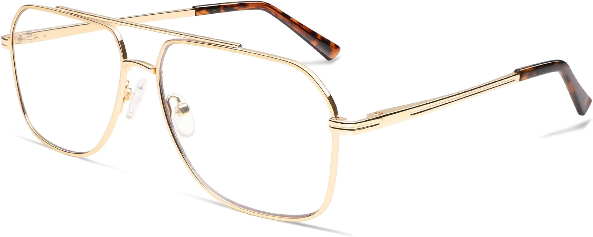 AMOMOMA Retro Blue Light Aviator Reading Glasses for Women Men,Metal Oversized Large Computer Rea... | Amazon (US)