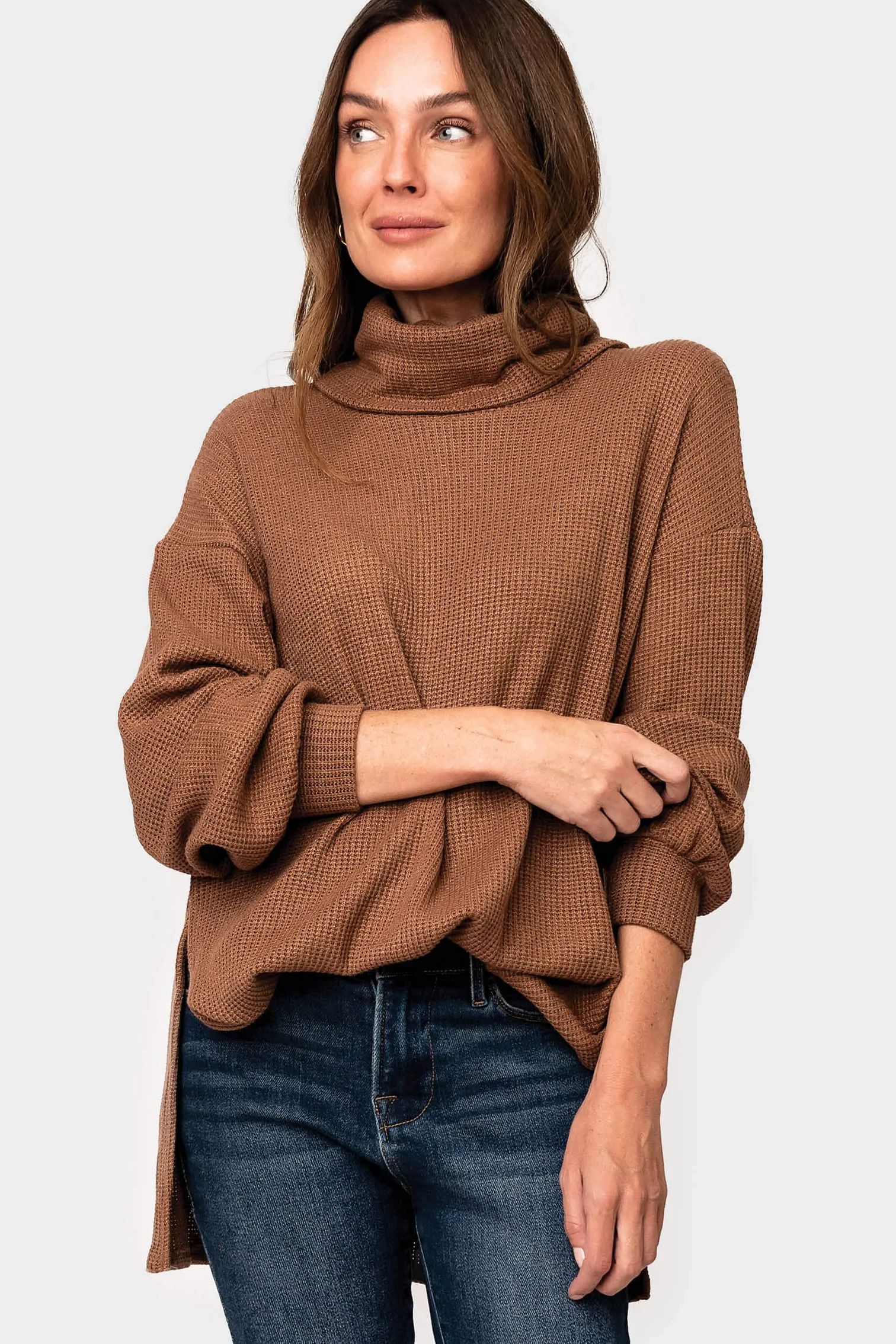 Cowl Neck Blouson Sleeve Soft Luxe Sweater | Gibson