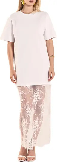 Endless Rose Mixed Media Cotton Knit & Lace T-Shirt Dress | Nordstrom | Nordstrom