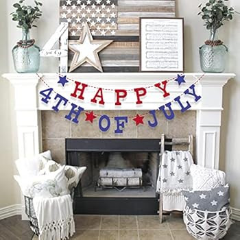 CHEFAN Happy 4th of July Banner American Independence Day 4th of July Mantel Fireplace Decoration | Amazon (US)