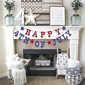 CHEFAN Happy 4th of July Banner American Independence Day 4th of July Mantel Fireplace Decoration | Amazon (US)