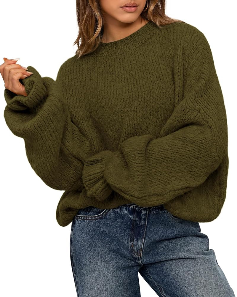 BTFBM Women's Oversized Sweater Crewneck Long Sleeve Fuzzy Knit Chunky Pullover Sweaters 2025 Fal... | Amazon (US)