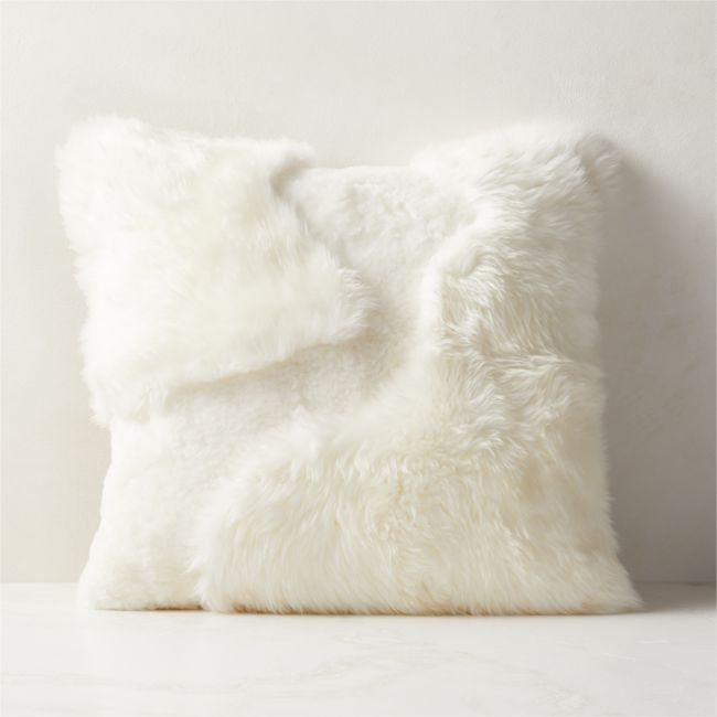Connect White Sheepskin Fur Throw Pillow with Feather-Down Insert 20 | CB2