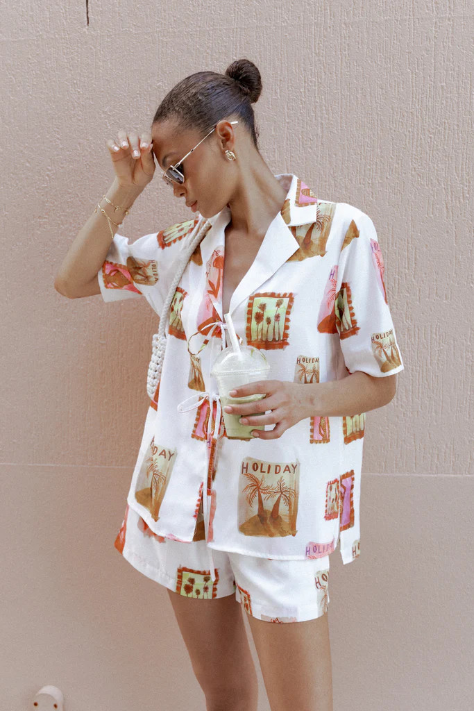 Aaliyah Tie Front Top - White Multi | Petal & Pup (US)