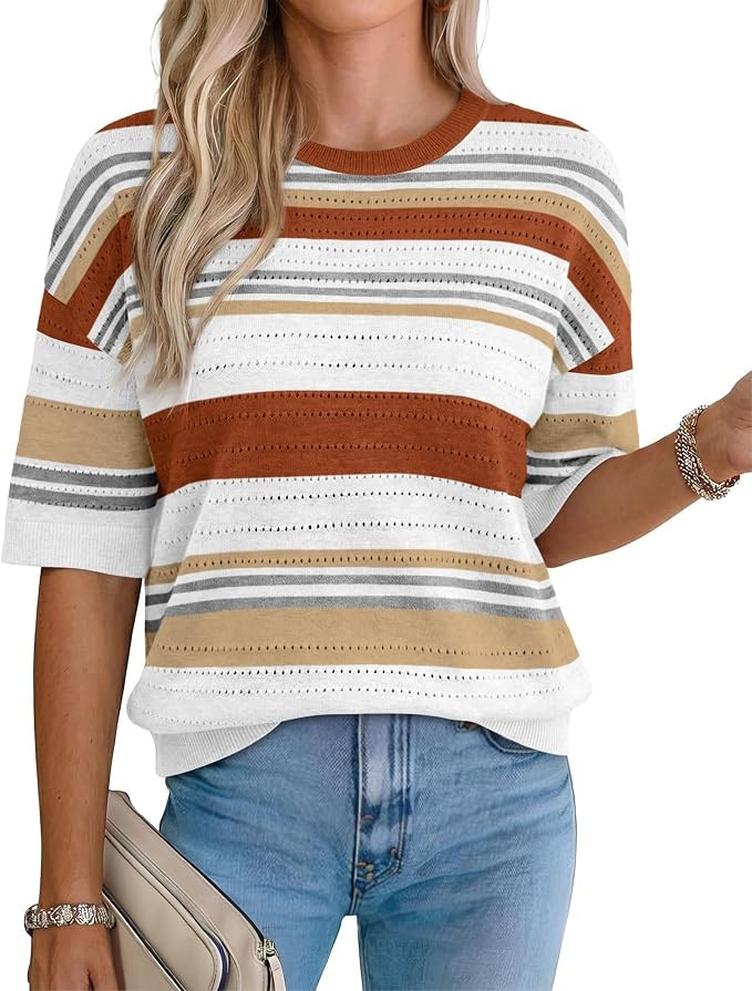 XIEERDUO Womens Half Sleeve Sweater Knit Crochet Blouses Tops 2026 Spring Summer Fashion Clothing... | Amazon (US)