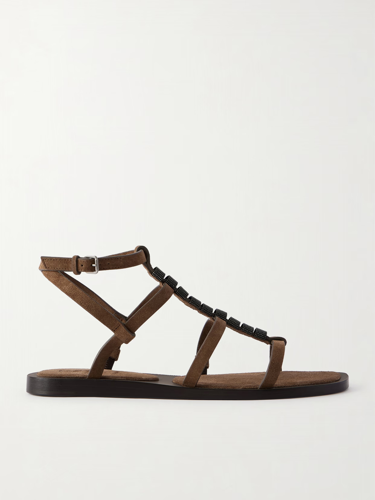 Brunello Cucinelli - Bead-embellished Suede Slingback Sandals - Brown | NET-A-PORTER (US)