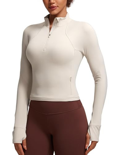 CRZ YOGA Butterluxe Half Zip Long Sleeve Shirts for Women - Workout Athletic Yoga Tops Crop Collared Quarter Zipper T-Shirt Mojave Tan X-Large | Amazon (US)