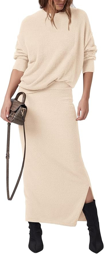 PRETTYGARDEN Women's Two Piece Matching Sweater Sets Knit Long Sleeve Pullover Tops Bodycon Long ... | Amazon (US)