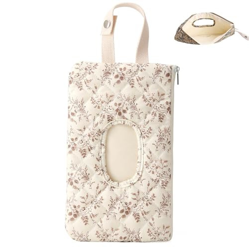 Portable Mommy Bag for Stroller, Refillable Floral Baby Wipe Holder Quilted Wipe Pouch with Lanyard for Casual Travel (Beige) | Amazon (US)
