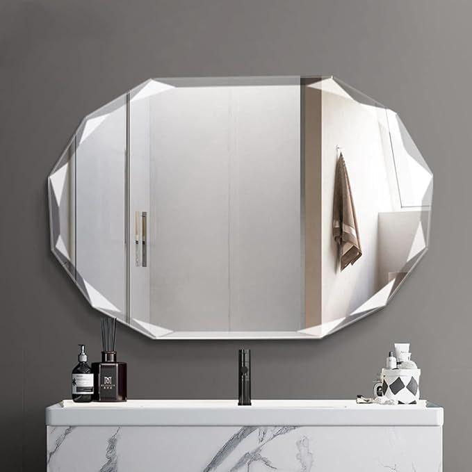 SNUGACE Single Beveled Edge Frameless Wall Mount Bathroom Vanity Mirror, 20” X 28” | Amazon (US)