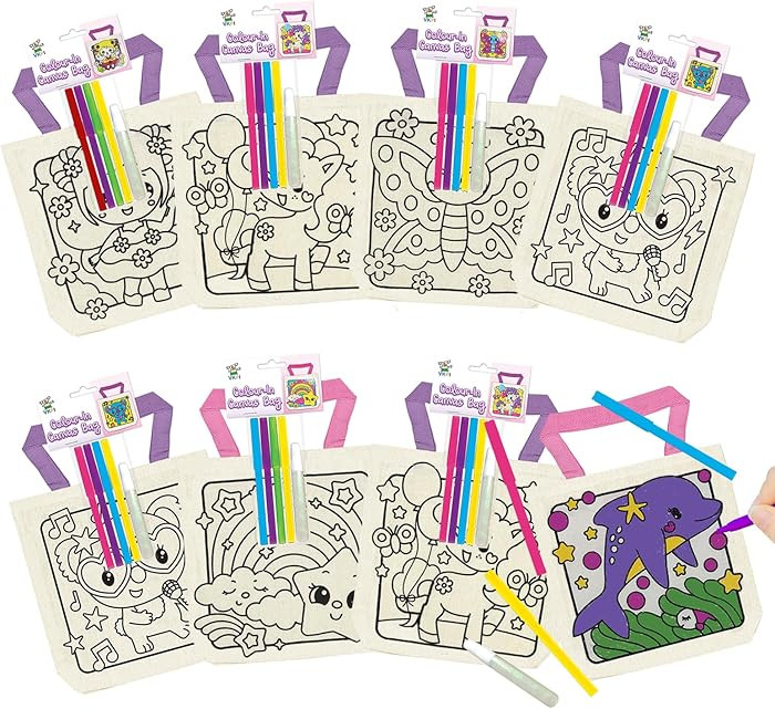 12 Pieces Kids Coloring Goodie Bags, Reusable Canvas Bag, Cute Art Party Favors, Color Your Own B... | Amazon (US)