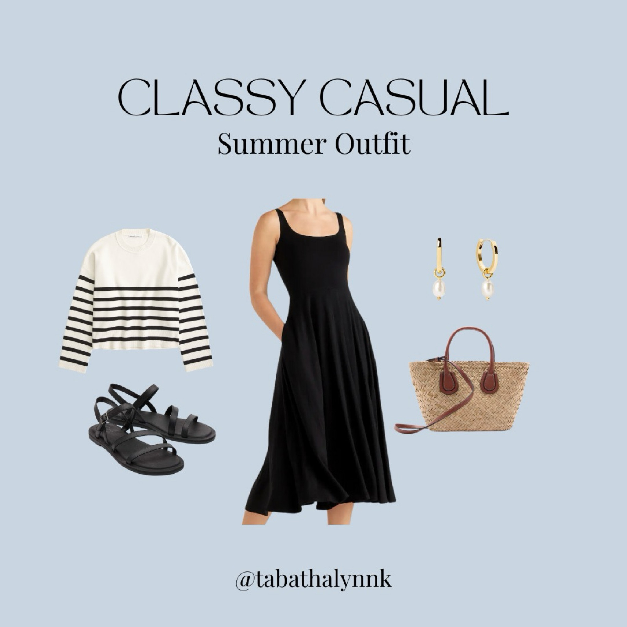 A casual (comfortable) but classy summer outfit! This easy to throw on black dress and summer sandals are perfect for the farmers market, a lunch out with the girls, and everything in between! All items are under $60!

#LTKFindsUnder100 #LTKSummerSales #LTKSaleAlert