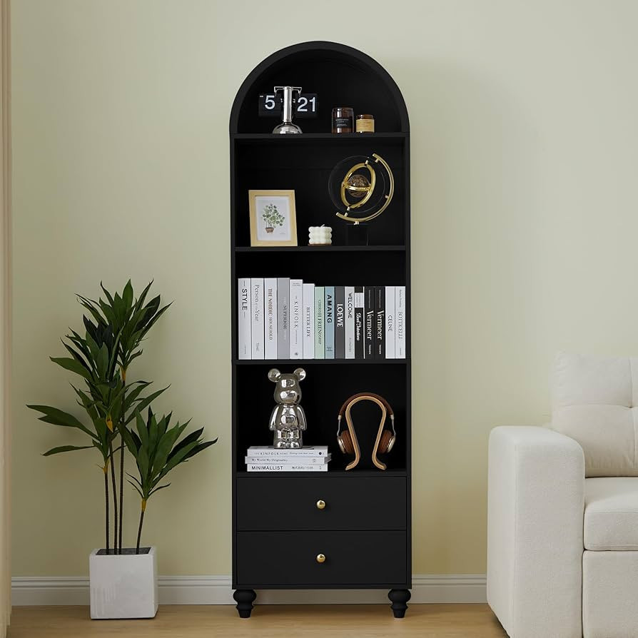 75.6" Tall Arched Cabinet, 4-Tier Arched Bookcase with Drawer and Shelves, Accent Display Cabinet... | Amazon (US)