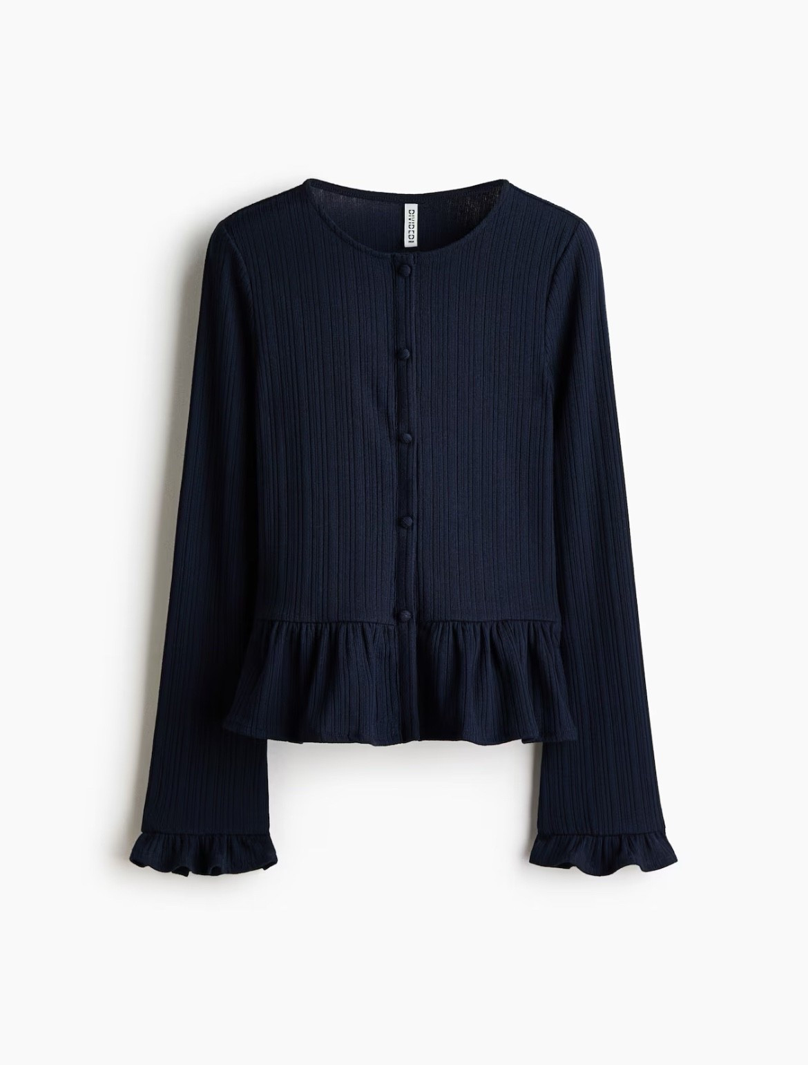 Navy ruffle hem cardigan 

#LTKSeasonal #LTKFindsUnder50