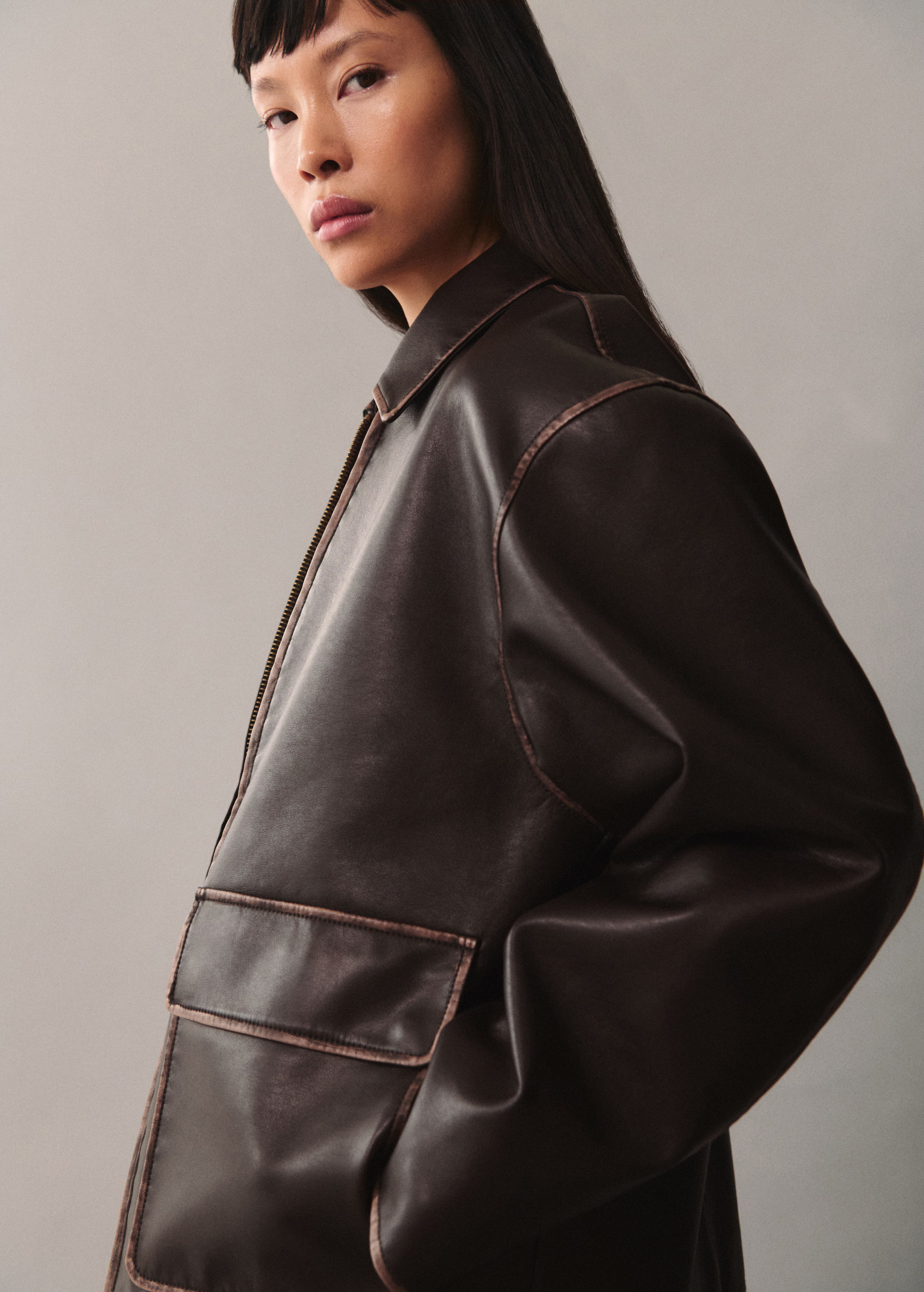 Leather-effect jacket with contrast stitching | Mango (US/MX/AU)