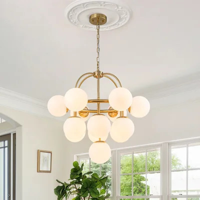 13-Light Modern Globe Chandelier In Brass With Frosted White Glass | Wayfair North America