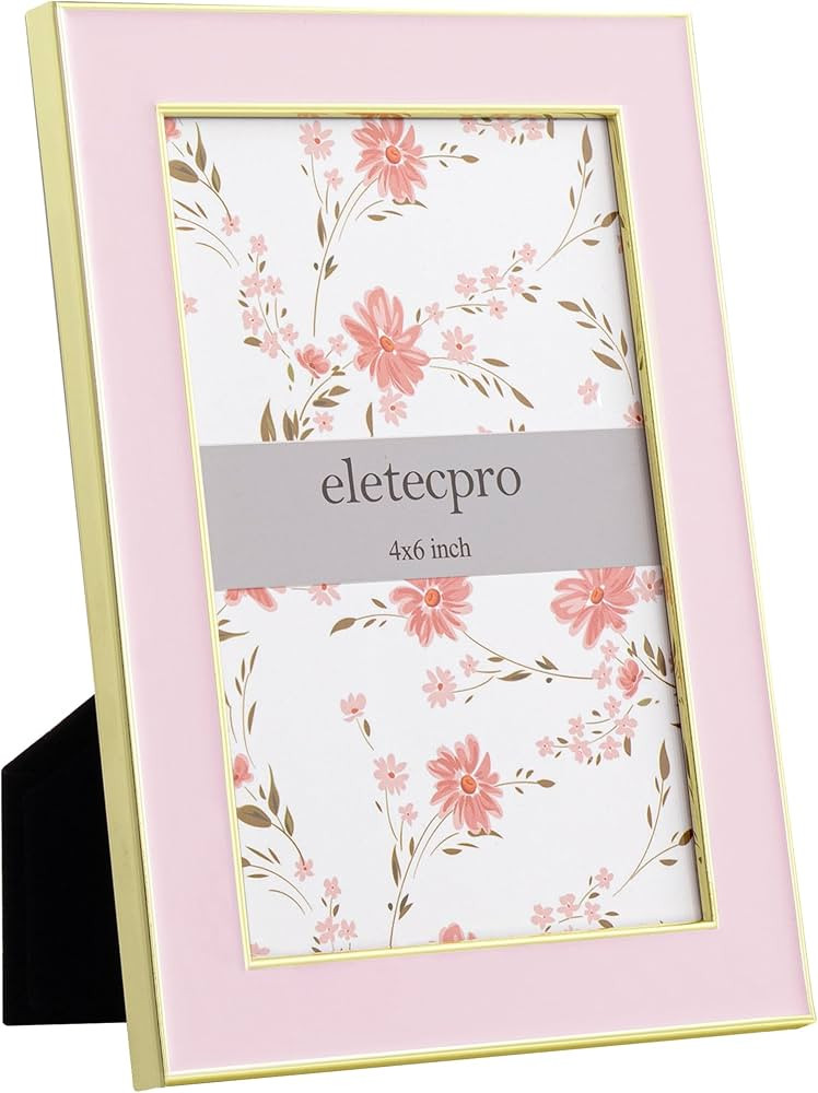 eletecpro Elegant 4x6 Inch Pink Enamel Picture Frame with Gold Metal Edging, Display Your Cherish... | Amazon (US)