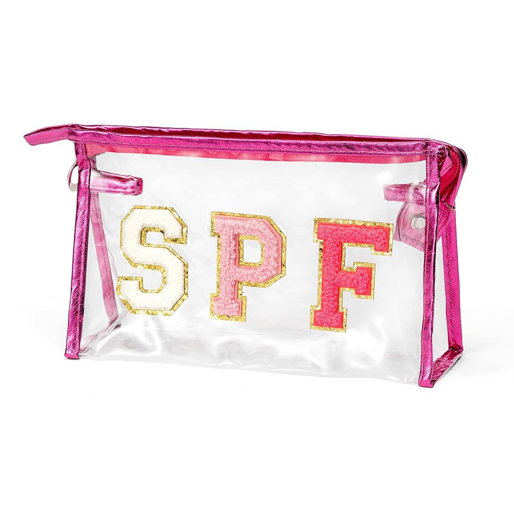 Preppy Patch SPF Cosmetic Bag Summer SPF Varsity Letter Clear Toiletry Makeup Bag Waterproof PVC ... | Amazon (US)