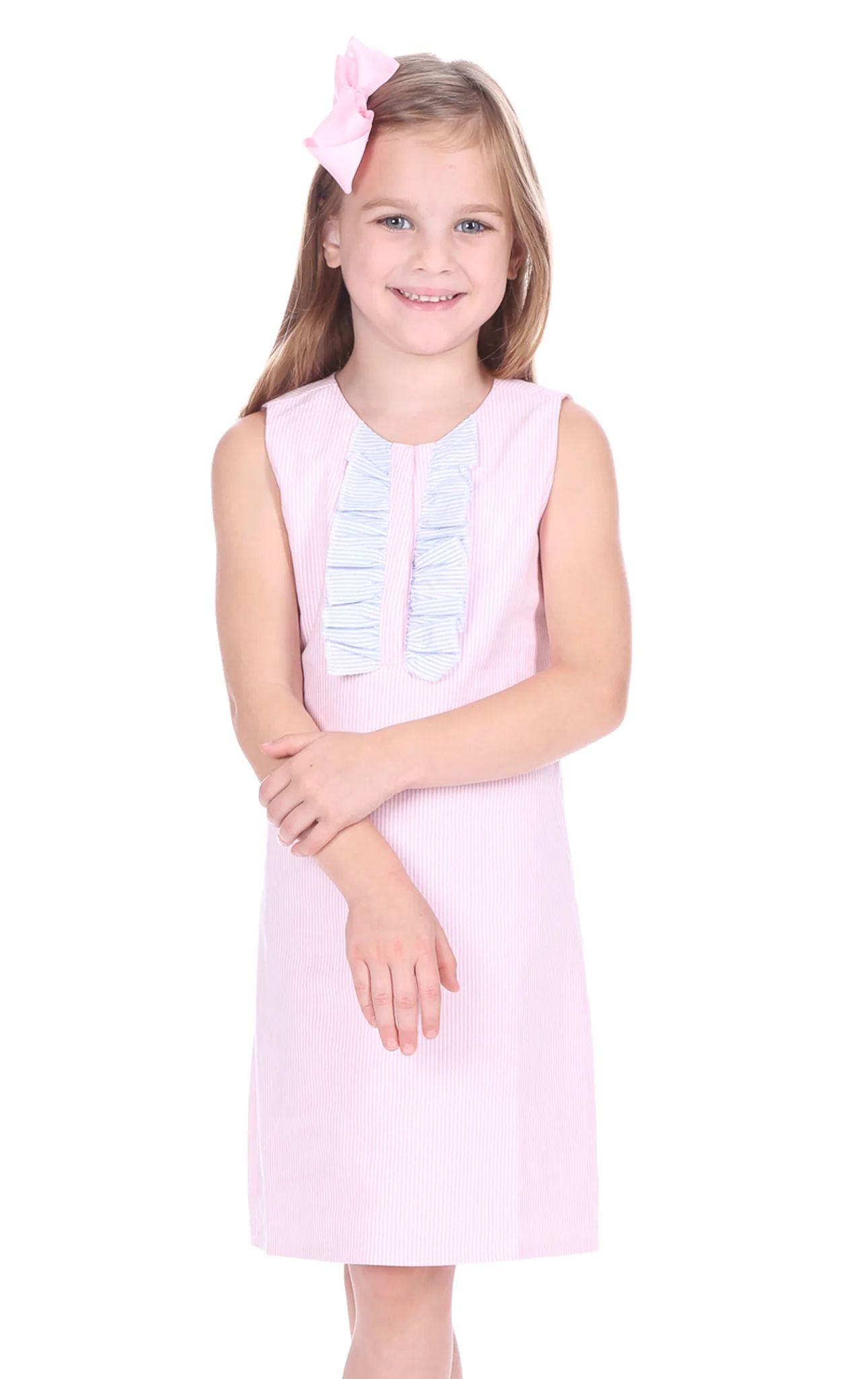 Girls Kelly Dress in Pink with Sky Oxford | Duffield Lane
