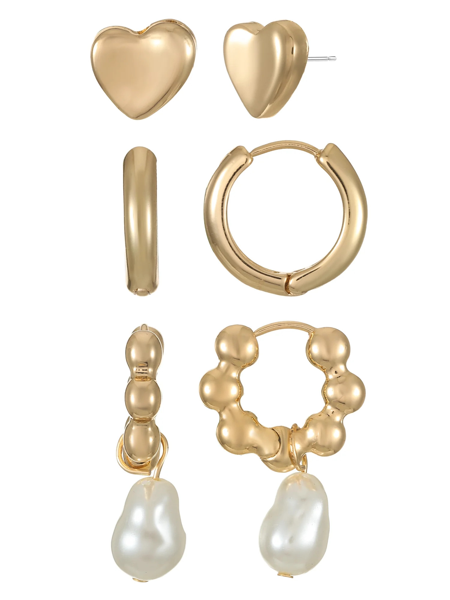 Time and Tru 3-Pair Heart Earring Set - Walmart.com | Walmart (US)