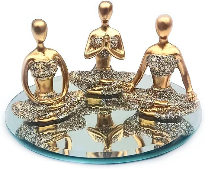 Trio Decorativo Yoga com ou sem base em espelho Meditação Em Resina meditando posição enfeite... | Amazon (BR)