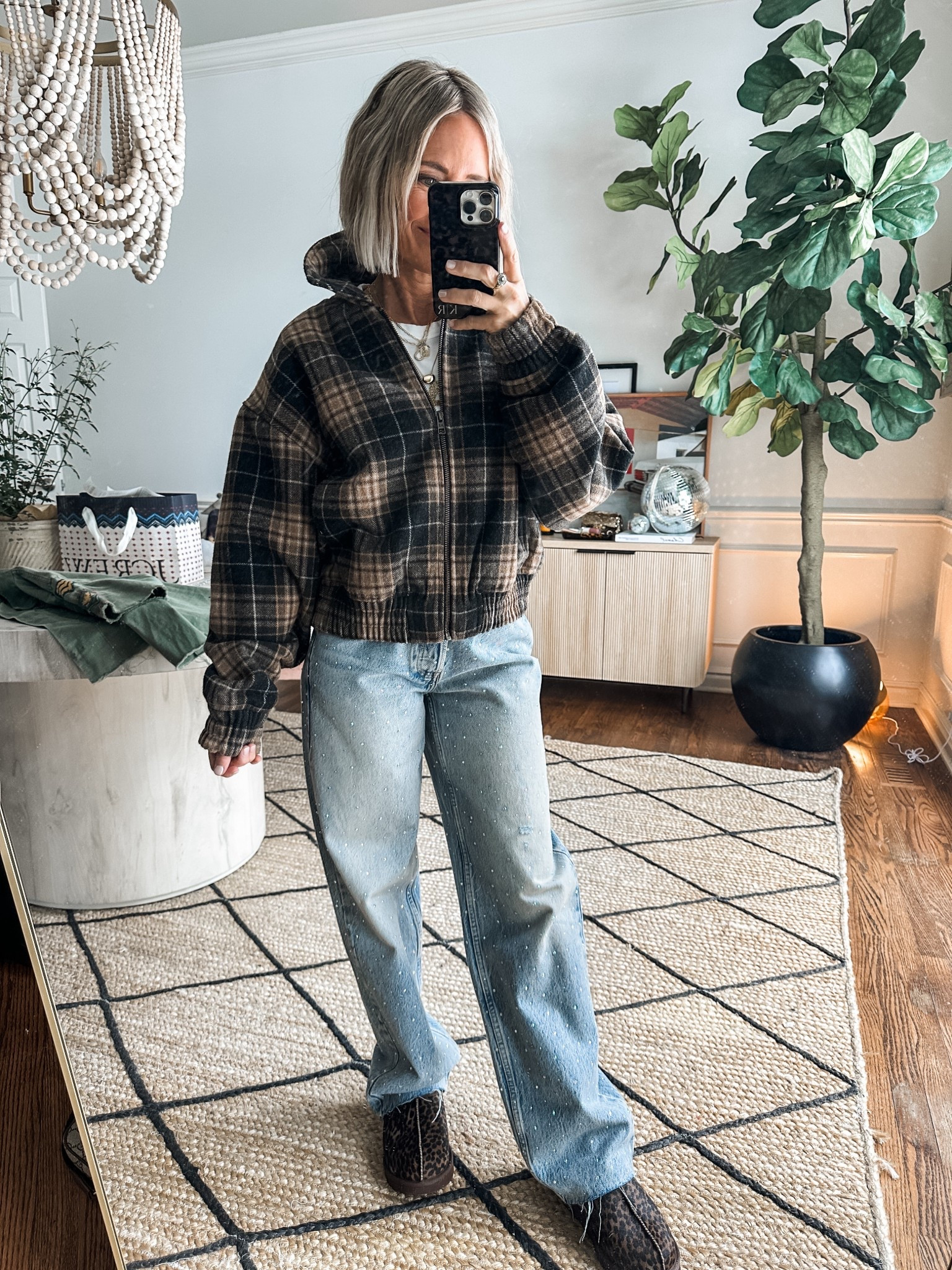 plaid bomber jacket
leopard Uggs

#LTKootd #LTKmomlife #LTKOver40