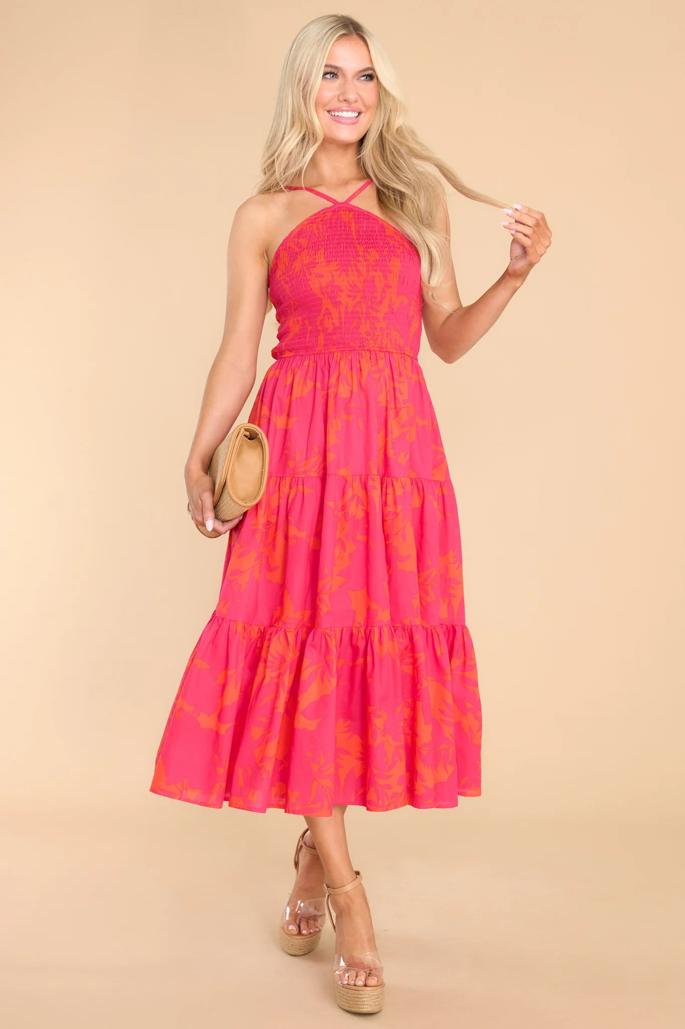 Heating Up Fuchsia Print Midi Dress | Red Dress 