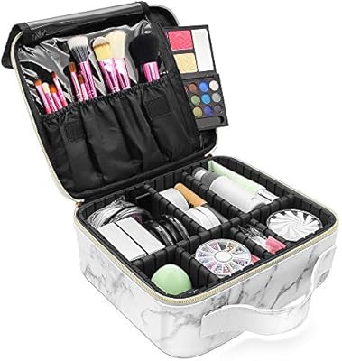 Marble Makeup Organizers and Storage,LKE Cosmetic Bags Waterproof Marble Travel Makeup Train Case... | Amazon (US)