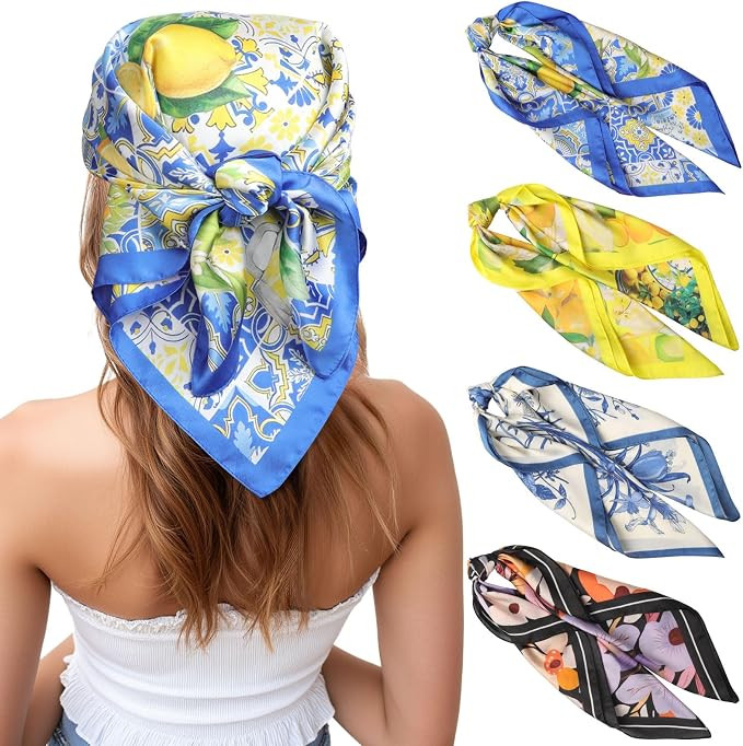 CHLINS 27.5 Inches Silk Feeling Square Head Scarf - 4 Pcs Satin Square Head Scarves for Women Hai... | Amazon (US)