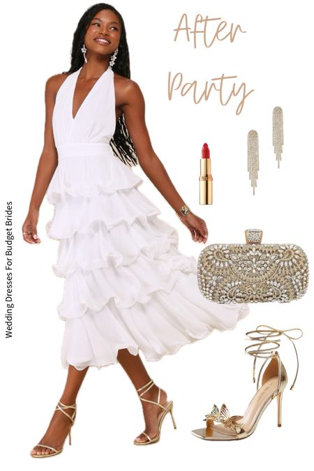 Elegant after party outfit idea for the bride to be.

#whitedress #eveningpurse #bridaldress #brideshoes #halterneckdress

#LTKWedding #LTKSeasonal #LTKStyleTip