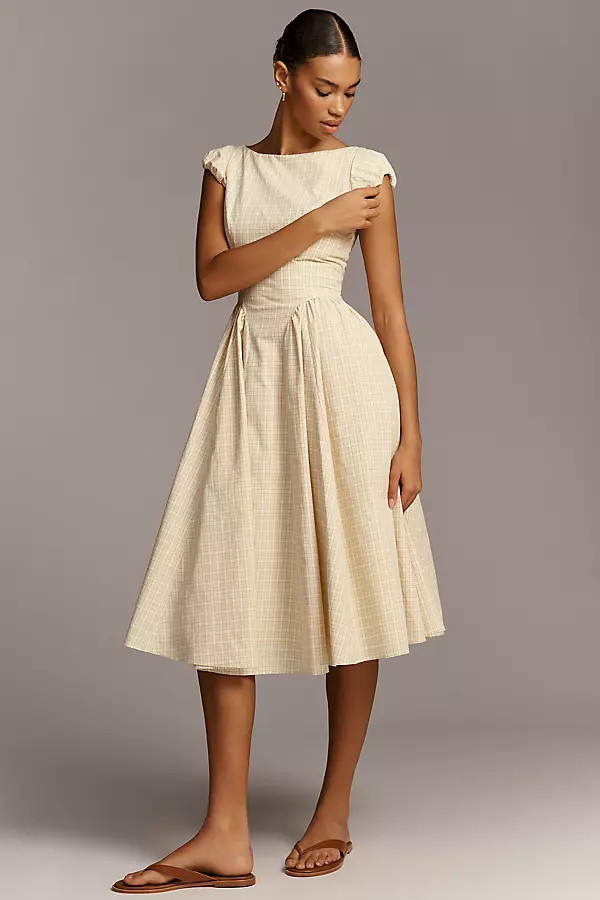 ASTR The Label Emalee Basque-Waist Midi Dress | Anthropologie (US)