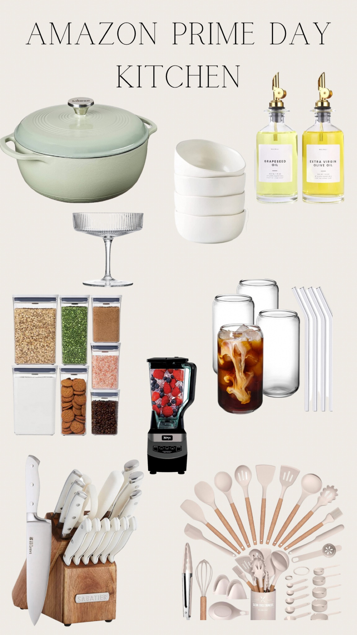 Amazon prime day kitchen favorites! 💚 

Amazon prime day, west elm dupe, coupe, ridged coup, pantry organization, kitchen organization, ninja blender, knife set, kitchen knives, white knives, silicone utensils, utensil pack, oil container, olive oil, dutch oven, kitchen aesthetic, organic style bowls, glass straws, drinking glasses set 

#LTKsalealert #LTKxPrimeDay #LTKhome