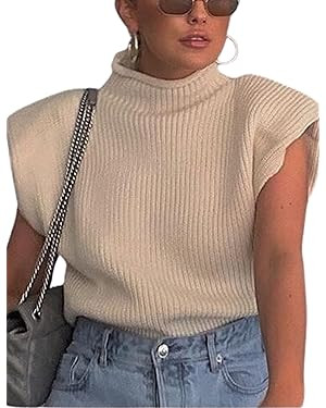 Himosyber Women's Solid Sleeveless Vest Elegant High Neck Stretchable Cap Sleeve Knit Sweater Top... | Amazon (US)