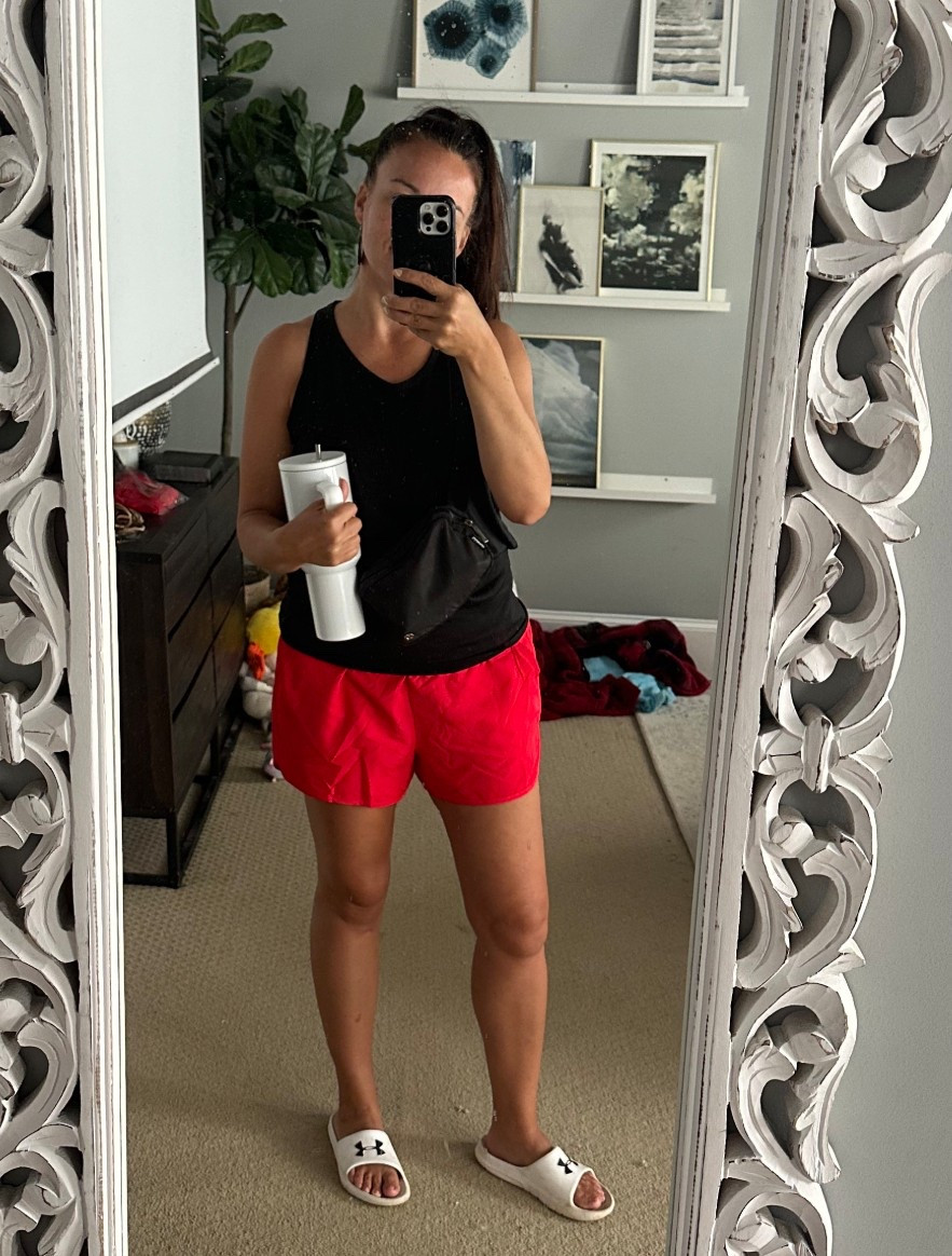 Ignore the laundry on the floor!  It’s Red Devil season here and I am gearing up for game wear!  Here is my most basic and affordable red and black option for beating the heat ❤️🖤

#LTKMidsize #LTKActive #LTKSeasonal
