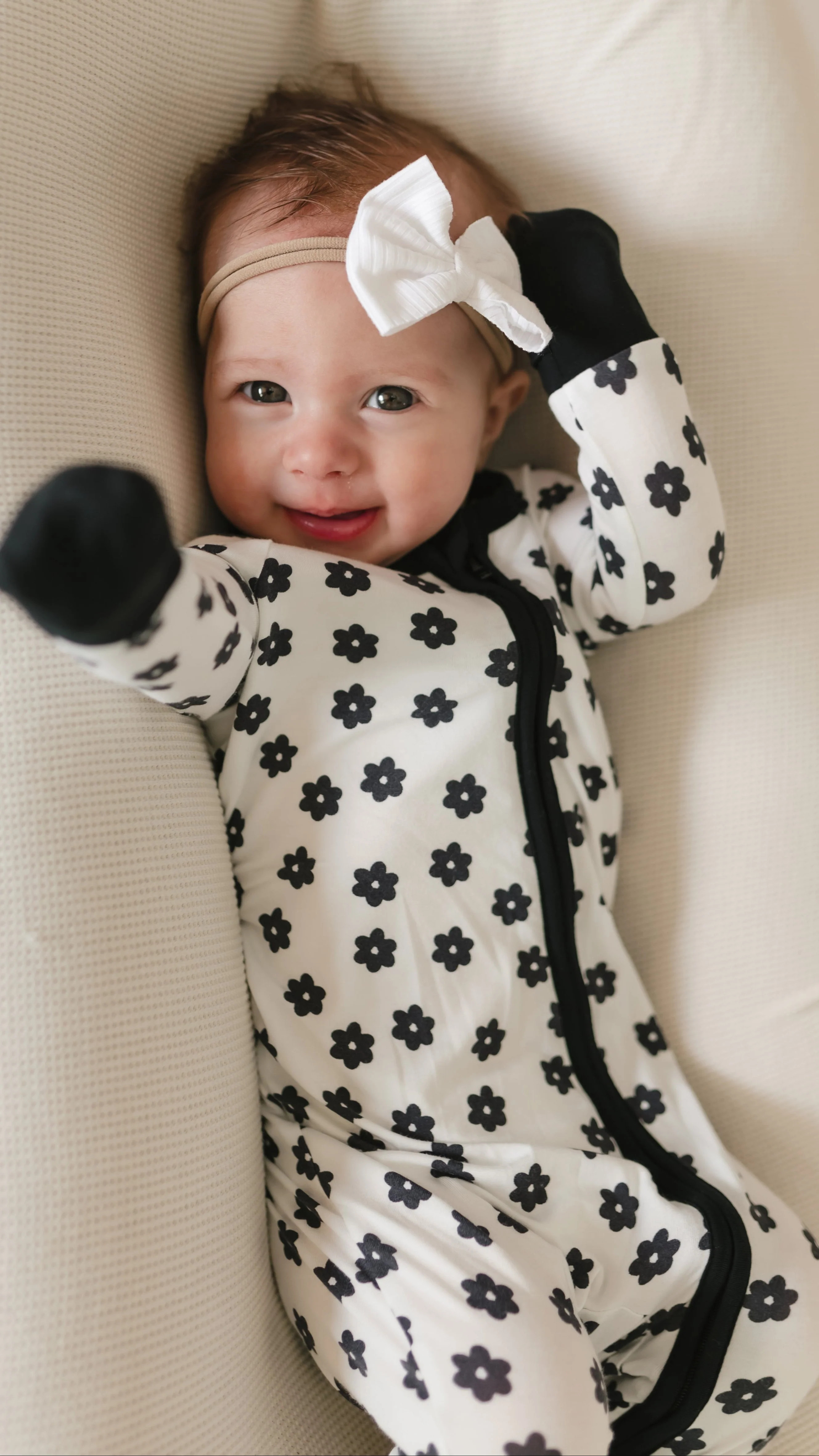Infant Romper in Black & White Flowers | Silks Design