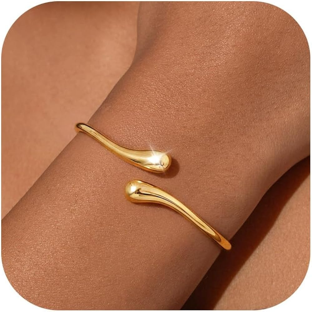 Gold Bracelets for Women Trendy，14K Gold Plated Bangle Cuff Bracelet Chunky Twist Bracelet Non ... | Amazon (US)
