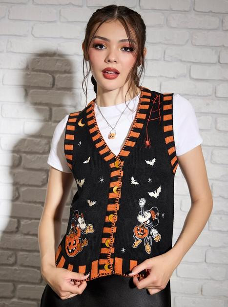 Her Universe Disney Mickey Mouse & Minnie Mouse Pumpkin Girls Sweater Vest | Hot Topic